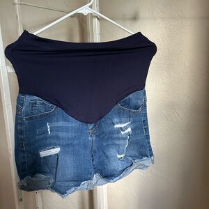Pinkblush Blue Jean Shorts with Navy Waistband